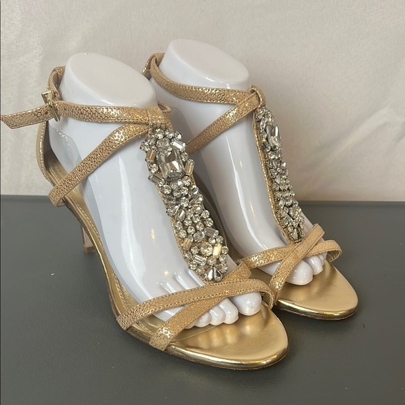 Antonio Melani crystal-embellished shoes Elegant Gold Strappy Women's Heels 8.5 - Picture 2 of 15
